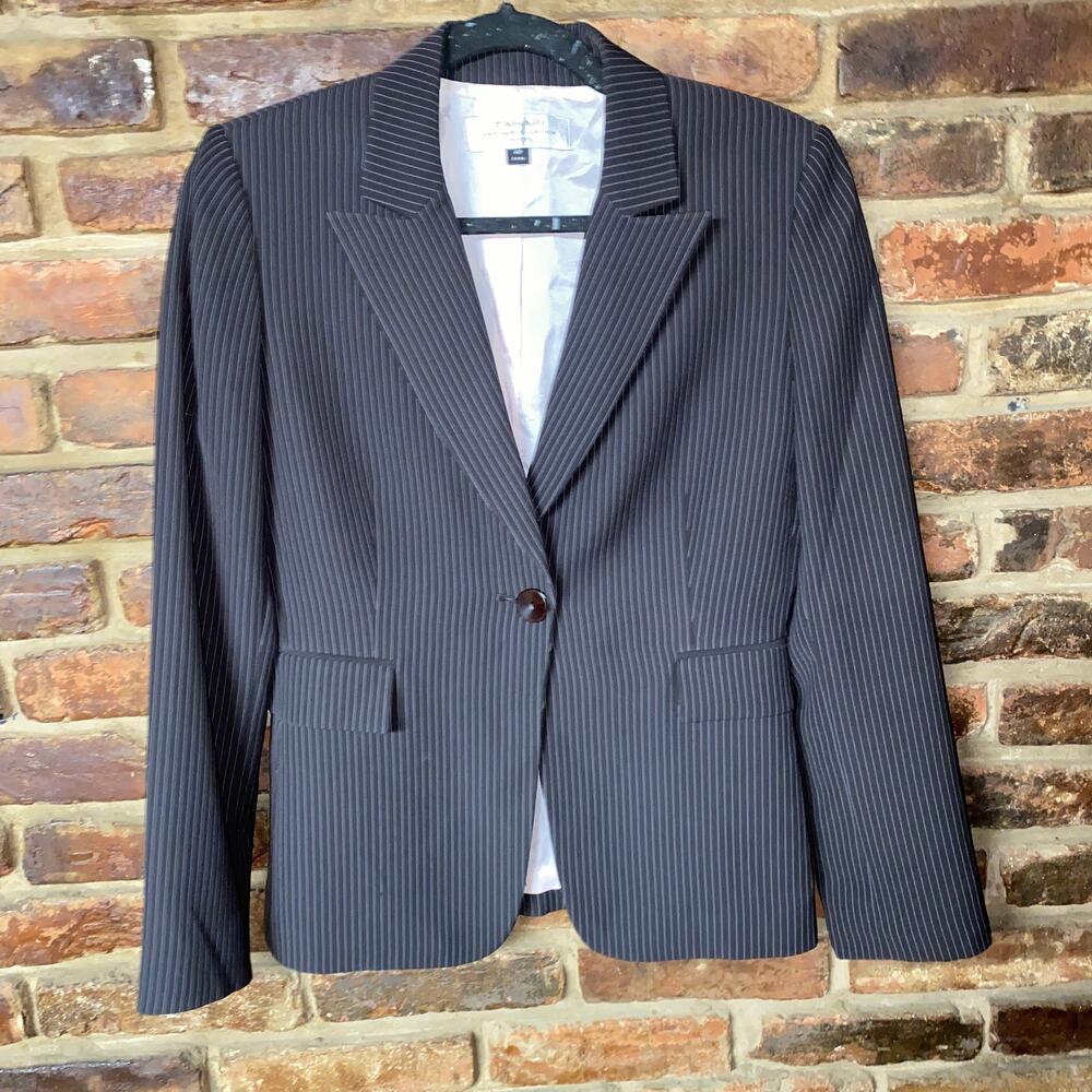 Tahari Arhur S Levine Brown Pinstripe Single One Button Blazer Jacket Size 4P